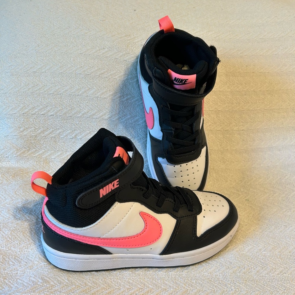Kids Nike Court Borough Mid 2 Black and Pink Sneakers High-Top Design